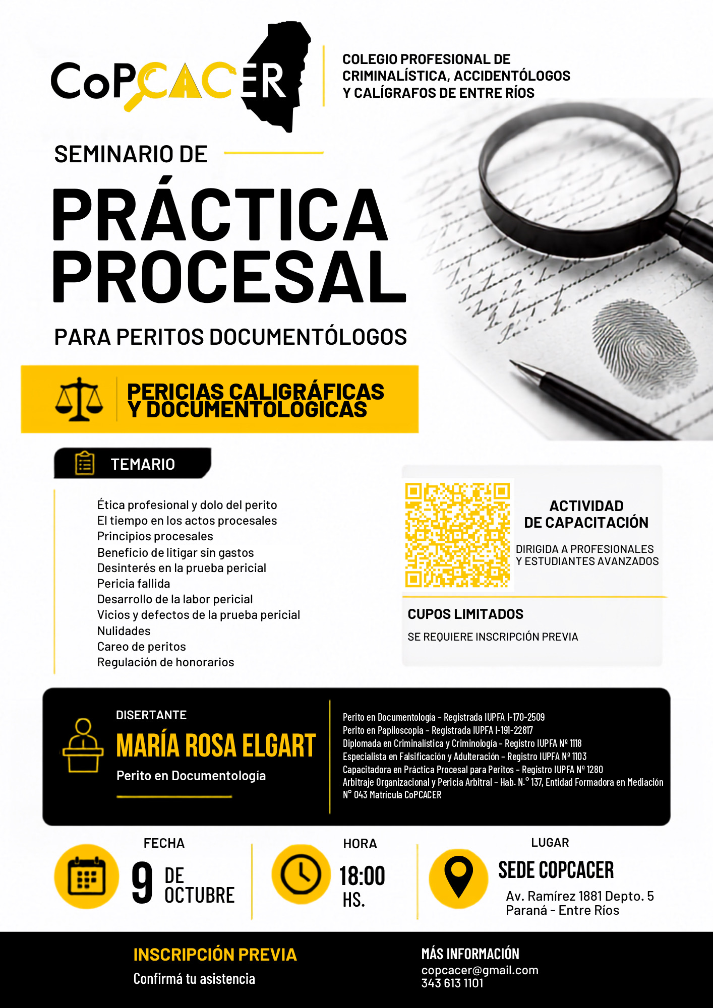 Seminario de Práctica Procesal para Peritos Documentólogos en el CoPCACER
